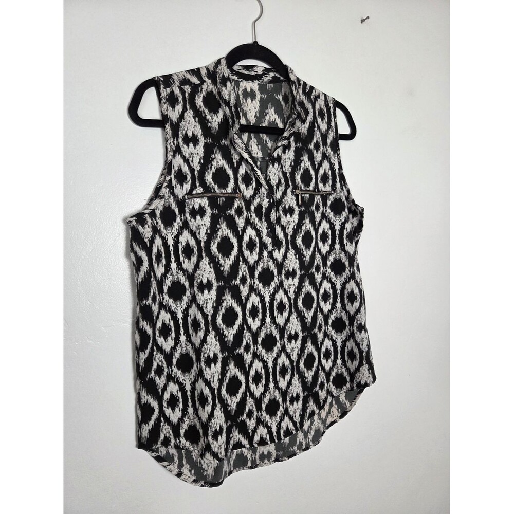 Time To Bloom Abstract Print Black White Camisole Blouse Sleeveless Boho Indie L
